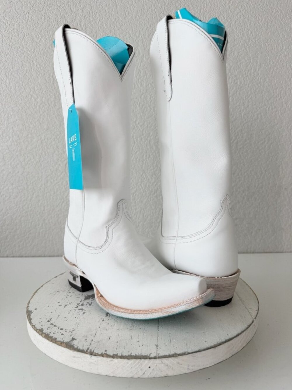 Lane EMMA JANE White Cowboy Boots Western Cowgirl Mid Calf Tall Snip Toe Size 6